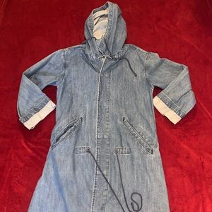 Urban Outfitters 2000s Blue Denim Long Frayed Hem Snap Button Jacket Size Small